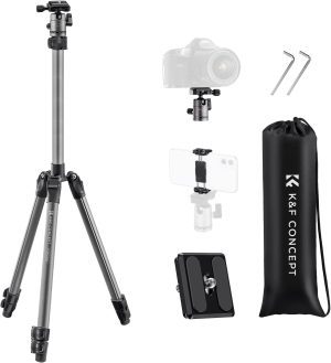 Camera Tripod, K&F Concept 67″ Aluminum Tripod Monopod with 360 Degree Ball Head, 1/4″ Quick Release Plate and Carrying Case for DSLR Canon Nikon Sony -Load Capacity 22 Lbs/10Kg