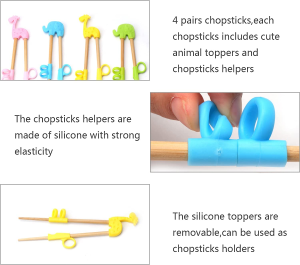 Training Chopsticks, 4 Pairs Kids Children Chopsticks Reusable Bamboo Easy to Use Chopsticks Helper Learner Chopsticks Right or Left Handed for Beginners Kids and Adults