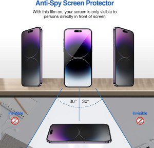 (2 Pack) Procase Iphone Privacy Screen Protector for Iphone 14 Pro Max 2022, 9H anti Spy Dark Tempered Glass Screen Film Guard for Iphone 14 Pro Max 6.7 Inch 2022, Case Friendly Bubble Free