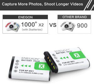 ENEGON NP-BX1 Battery (1300 Mah, 2-Pack) and Charger Set, Rapid Dual Charger for Sony Np-Bx1,Zv-1/Zv-1F,Cyber-Shot DSC-RX100/100M/WX300,DSC-HX300/400,AS10/15/30V/50R/100V/300R,HDR-CX240/405, HDR-MV1/PJ275