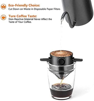 Reusable Pour over Coffee Maker, Stainless Steel Cone Coffee Dripper Filter 1-2 Cup, Paperless with Collapsible Holders for Home Office Travel Camping