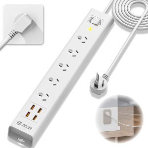 HEYMIX Powerboard with USB, Power Strip USB Surge Protector, 4-USB Port Power Board (Max3.4A), Mountable Power Board 5-Outlet, Power Extention Cord 710-Joule Surge Protector, USB Power Strip Switch