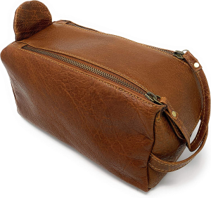 Komalc Premium Buffalo Leather Unisex Toiletry Bag Travel Dopp Kit Distressed Tan