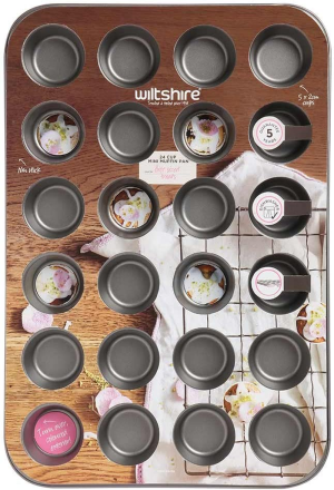 Wiltshire 40436 Two Tone 24 Cup Mini Muffin Pan 5 Cm, Baking Sheet with Non-Stick Coating, Coated Cupcake Mould, Carbon Steel Bakeware (Colour: Silver, Pastel Pink)