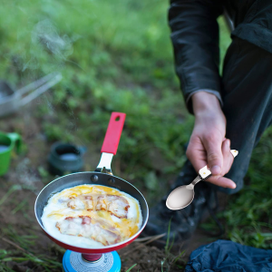 Orblue 2-Pack 4-In-1 Camping Utensils – Portable Stainless-Steel Camping Spoon, Fork, Knife and Can/Bottle Opener – Backpacking Utensils with Case, Orange