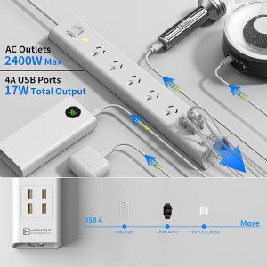 HEYMIX Powerboard with USB, Power Strip USB Surge Protector, 4-USB Port Power Board (Max3.4A), Mountable Power Board 5-Outlet, Power Extention Cord 710-Joule Surge Protector, USB Power Strip Switch