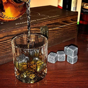 Whiskey Stones Gift Set – Whiskey Glass Set – 16 Granite Whiskey Rocks, 2 Crystal Whiskey Glasses, Drinking Gifts for Men Dad Husband Birthday Party Holiday Present -Scotch Glasses in Wooden Box