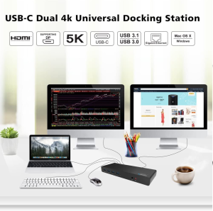 WAVLINK USB C/USB 3.0 Universal Docking Station Single 5K Dual 4K Display, 2Xhdmi, 2Xdisplayport, 6Xusb3.0, USB-C, Gigabit Ethernet, Audio&Mic, USB C Dock for Windows or Mac OS, No Power Charging