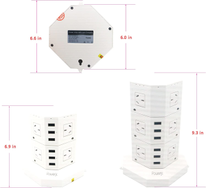 Powerjc Tower Power Strip USB Surge Protector Socket 12 AC Outlets with 6 USB 2.4A Totals 6A Ports Chargers 2M Long Extension Cord SAA Certified White…