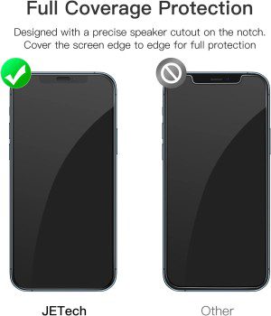 Jetech Full Coverage Screen Protector for Iphone 12 Pro Max 6.7-Inch, Black Edge Tempered Glass Film with Easy Installation Tool, Case-Friendly, HD Clear, 3-Pack