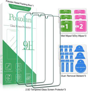 (3 Pack) Pokolan Screen Protector for Samsung Galaxy S21, S21 5G (6.2 Inch) Tempered Glass, Support Fingerprint Unlock, 9H Hardness, Case Friendly, Bubble-Free, Anti-Scratch, Easy to Install