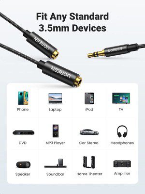 UGREEN Headphone Splitter Cable, 3.5Mm Y Audio Jack Splitter Extension Cable 3.5Mm Male to 2 Port 3.5Mm Female Compatible for Iphone 11/11 Pro / 11 Pro Max, Ipad, PC, Tablets, MP3 Players