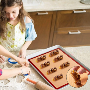 Silicone Baking Mats Set of 6-2 Half Sheets Mats + 2 Quarter Sheet Liner + 1 round & 1 Square Cake Pan Mat – 100% Nonstick Reusable Silicone Mat- Bake Pastry for Cookie and Macaron