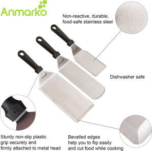 Anmarko Griddle Spatula Set – Stainless Steel Metal Spatula and Griddle Scraper – Heavy Spatula Griddle Accessories Great for Cast Iron Griddle BBQ Flat Top Grill – Commercial Grade