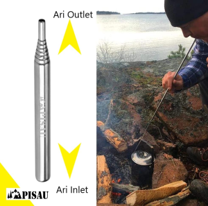 2 X PISAU Collapsible Stainless Steel Camping Fire Tool Portable Pocket Size Blower Pipe Fire Air Duct for Camping Picnic Hiking