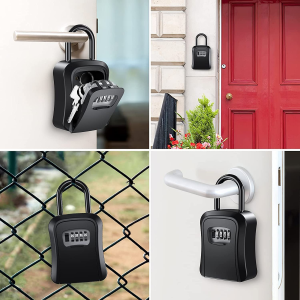 AMIR Key Lock Box Wall Mounted, Lock Box for House Key, 4 Digit Combination Lockbox for Keys with Resettable Code, Lockbox for Key Storage Outdoor Realtors (1 Pack) – Black