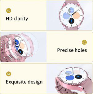 Yjlink【3+3Pack】Screen Protector for Galaxy Watch 5 Galaxy Watch 4 40Mm Bling Diamond Case,Hard PC Cover Bumper and Anti-Fog Tempered Glass Protective Film for Samsung Watch 5 Watch 4 Smartwatch 40Mm Accessories Women