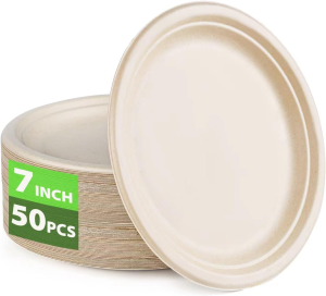 Disposable Paper Plates 9 Inch Compostable Plates 50 Pack Biodegradable Surgarcane Fiber Dessert Plates