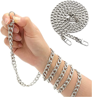 5 Pieces Different Sizes Bag Chain Strap, Purse Flat Chain DIY Handbag Strap with Metal Buckles Metal Purse Handle Bag Chain Charms Replacement Handles Bag Metal Straps(Silver)