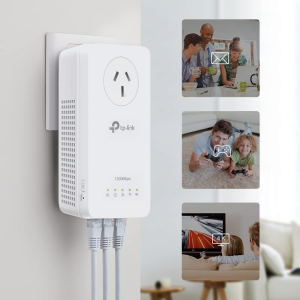 Tp-Link AV1300 Gigabit Passthrough Powerline Wi-Fi Kit – Plug and Play, Homeplug AV2 , AC1200 Dual-Band Wi-Fi, Onemesh Supported, 3 × Gigabit Ports, Extra Power Socket (TL-WPA8631P KIT)