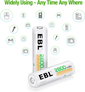 EBL AA Batteries Precharged 2800Mah High Capacity Ni-Mh AA Rechargeable Batteries Pack of 8