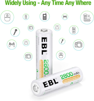 EBL AA Batteries Precharged 2800mAh High Capacity Ni-MH AA Rechargeable Batteries Pack of 8