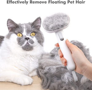 Aumuca Cat Brush with Release Button, Cat Grooming Shedding Brush, Self Cleaning Pet Brush – Effectively Removes Loose Undercoat, Slicker Brush for Cats, Cat Comb for Long or Medium Haired Cats(White)