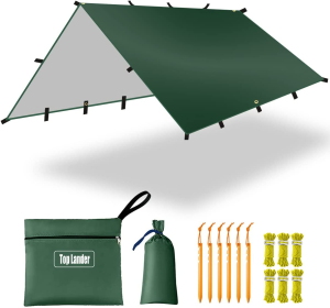 Large Waterproof Camping Tarp Tent Shelter Lightweight Backpacking Hiking Hammock Rain Fly Sun Shade (3X3M Green)