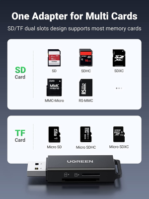 UGREEN SD Card Reader Portable USB 3.0 Dual Slot Flash Memory Card Adapter Hub for TF, SD, Micro SD, SDXC, SDHC, MMC, RS-MMC, Micro SDXC, Micro SDHC, UHS-I for Mac, Windows, Linux, Chrome, PC, Laptop