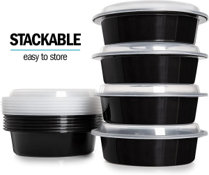 Round Plastic Meal Prep Containers – Reusable BPA Free Food Containers with Airtight Lids – Microwavable, Freezer and Dishwasher Safe – Ideal Stackable Salad Bowls – [20 Pack, 28 Oz