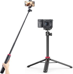 ULANZI MT-44 Extendable Phone Tripod, 44″ Selfie Stick Phone Vlog Tripod Stand with 2 in 1 Phone Clip, 360° Ball Head Camera Tripod for Iphone Sony Canon Gopro, Lightweight for Travel