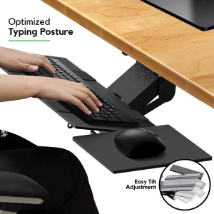 KT1 Ergonomic Under-Desk Computer Keyboard Tray. Adjustable Height Angle Negative Tilt Sliding Pull Out Drawer Platform Swivels 360 Slides Office Products Furniture Desktop Accessories with Mouse Pad