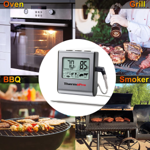 Thermopro TP16 Digital Meat Thermometer with Food-Grade Temperature Probe for Smoker Oven BBQ Grill Multifunctional Food Thermometer with Pre-Programmed Food Temperature Set and Timer