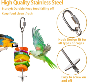 2PCS Premium Bird Food Holder, Bird Treat Skewer,Bird Skewers,Bird Feeders, Stainless Steel Parrot Fruit Vegetable Stick Holder, Bird Feeder Toy ,Foraging Toy, Bird Food Treat Skewer