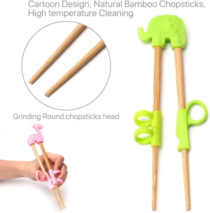 Training Chopsticks, 4 Pairs Kids Children Chopsticks Reusable Bamboo Easy to Use Chopsticks Helper Learner Chopsticks Right or Left Handed for Beginners Kids and Adults