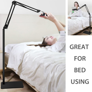 Tablet Floor Stand Holder Adjustable, Swivel Boom Arm Overhead Phone Mount, Compatible with Ipad Air Mini Pro 12.9/9.7, Galaxy Tab, Iphones, Cell Phones (4.7″-12.9″)