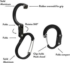 GEAR AID HEROCLIP (Small) Carabiner Gear Clip and Hook, for Hanging Bags, Purses, Lanterns, Strollers, Tools, Helmets, Water Bottles, and More, (Color)