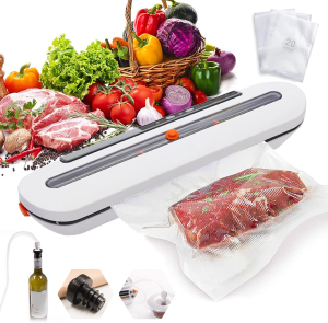 Vacuum Sealer Machine, Billord Food Vacuum Sealer, Automatic Food Sealer Machine, Smart Food Packer Equipped with Vacuum Bags and Starter Kit for Food Preservation (White).