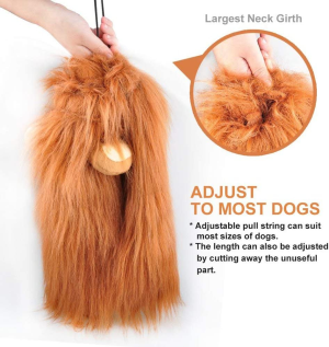 NACOCO Dog Wig Lion Mane Hair Hat with Ear and Tail Funny Halloween Dog Costume for Large Dogs Golden Retriever