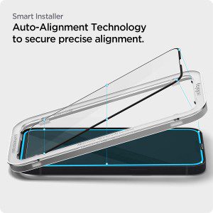 SPIGEN Alignmaster Glas.Tr Full Cover Screen Protector Designed for Apple Iphone 14/13 / 13 Pro [6.1-Inch] Auto Align Technology Tempered Glass [2-Pack] – Black