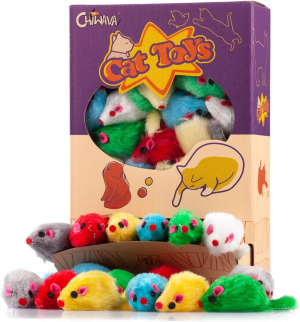 Chiwava 60PCS 4.1” Furry Cat Toy Mice Rattle Small Mouse Kitten Interactive Play Assorted Color