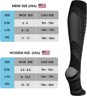 Compression Sports Socks for Men Women 15-20Mmhg Graduated Compression Support Plantar Fasciitis Stockings Reflective Stripe Swellings Knee-High Socks for Running Pain Relief Boosts Circulation