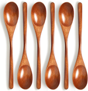 Wooden Spoon, 6-Pack Japanese Nanmu Long Handle Turtle Shell Pattern Handmade Spoon Rice Dessert Ramen Chocolate Cereal Cooking and Eating Table Spoon Kitchen Restaurant Utensils