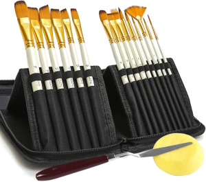 Artist Paint Brush Set of 15 Different Paint Brushes for Acrylic, Watercolor, Gouache, Oil, Face, Body Painting, Suitable for Kids and Adults, Beginner and Professional