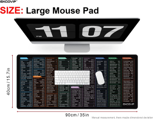 Excovip XXL Mouse Pad with Non-Slip Rubber Base,Durable Stitched Edges Keyboard Shortcuts Mousepad,35.4 * 15.7 in Large Mouse Mat, Computer Laptop Extended Desk Pad for Office and Gaming 8425