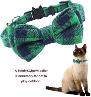 2PCS Breakaway Bowtie Pet Collar with Bell(Red&Green Plaid Style),Christmas Dog Collar with Bow, Christmas Plaid Dog Bow Tie, Adjustable Cotton Red Bowtie Dog and Cat Valentine’S Day Collars for Kitty, Puppy, Dogs,Small Pets