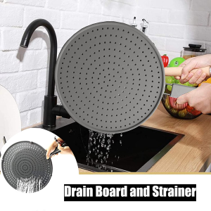 Silicone Splatter Screen Pan Cover 11″, Heat Insulation Cooling Mat, Strainer, Drain Board, Oil Splash Guard for Frying Pan, Non-Stick, Heat Resistant Universal Pan Cover