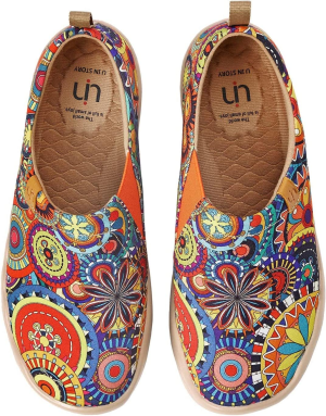 UIN Women’S Art Travel Shoes Loafers Fashion Canvas Comfort Wide Toe Casual Slip on Mules Blossom (6.5)