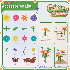 GIGIPIG Flower Garden Building Toys for Girls Age 3, 4, 5, 6 Year Old, STEM Toy Gardening Pretend Toys for Kids, Stacking Game for Toddlers Play Set, Educational Activity for Preschool (224 PCS)