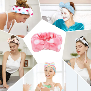 8-Pack Coral Fleece Spa Headband – Makeup and Skincare Headband for Washing Face – Bow Headbands for Shower – Terry Cloth Hairbands for Women